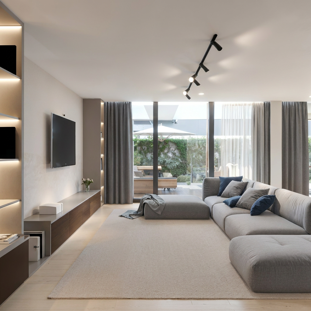 Sala de estar com vista para o pátio interior