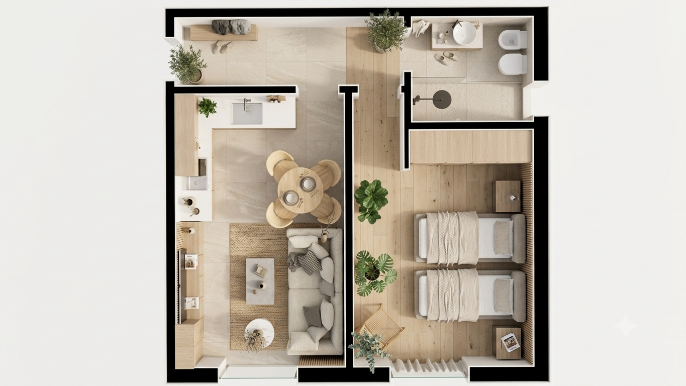 Planta humanizada — estúdio compacto